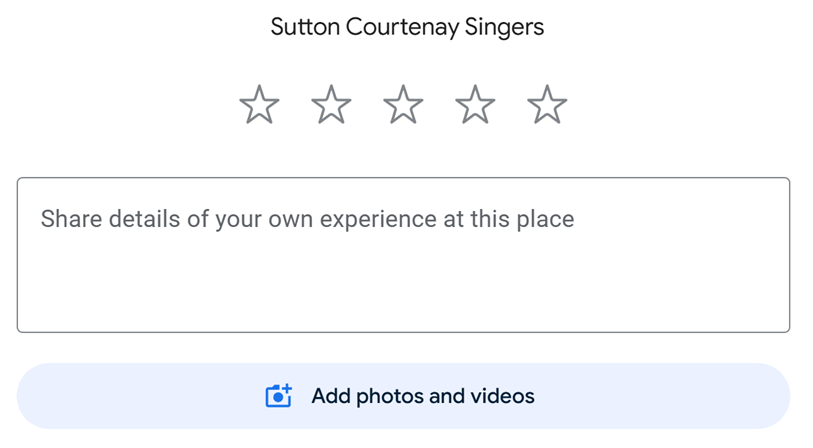 Google review popup with stars and text box